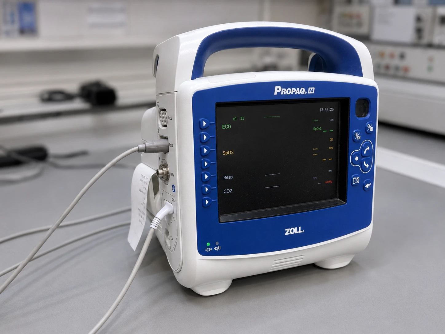 Monitor médico Zoll Propaq M usado nos testes de compatibilidade das baterias